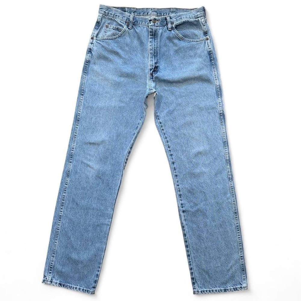 Vintage 90s Light Wash Blue Wrangler Straight Leg Denim Jeans 34x32"